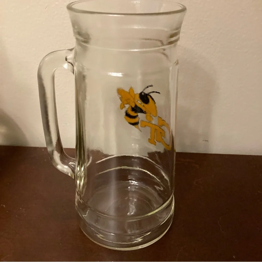 Vintage Georgia Tech Yellow Jackets Glass Beer Mug + Enamel Stick Pin